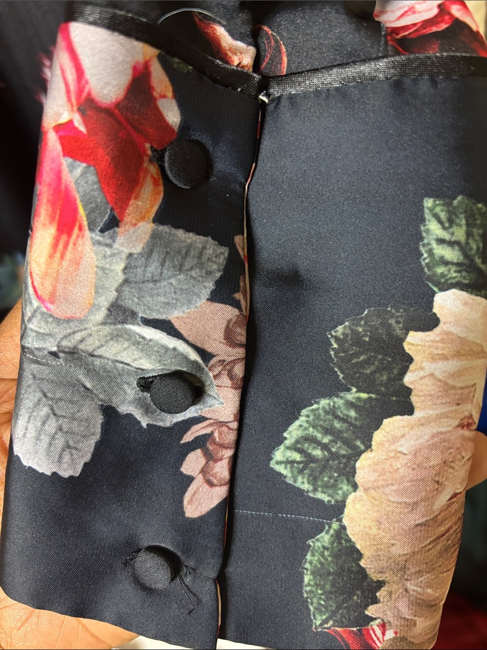 Zara Black Long Sleeve Floral Midi Dress with Pink & Red Blooms - Picture 6 of 6